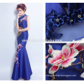 Elegant Stand Collar Royal Blue Robe de soirée Brodée Flower Traditional Chinese Style Party Gown